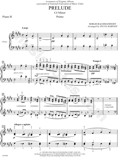 Prelude in C# Minor - Piano II  (Primo Part)