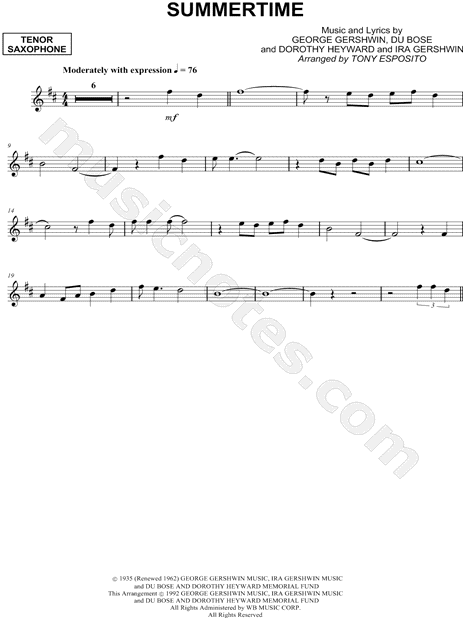 Summertime - Tenor Saxophone