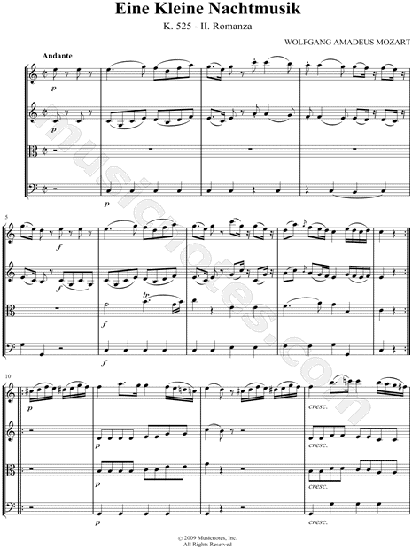 Eine Kleine Nachtmusik: II. Romanza - String Quartet Score