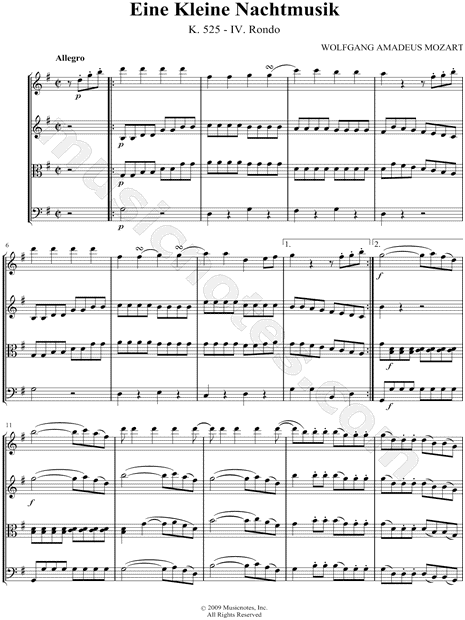 Eine Kleine Nachtmusik: IV. Rondo - String Quartet Score