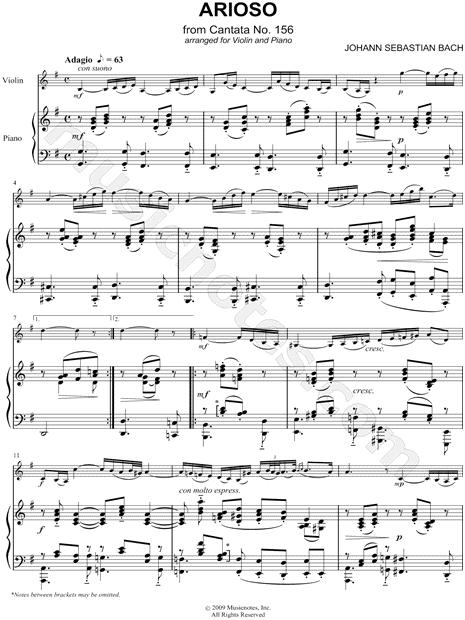 Arioso from Cantata No. 156, for Violin and Piano - Piano Accompaniment