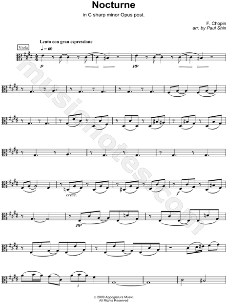 Nocturne in C# Minor, Opus post. for String Quartet - Viola