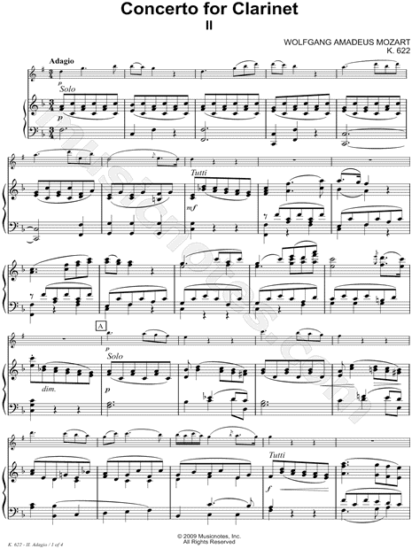 Concerto for Clarinet: II. Adagio - Piano Accompaniment