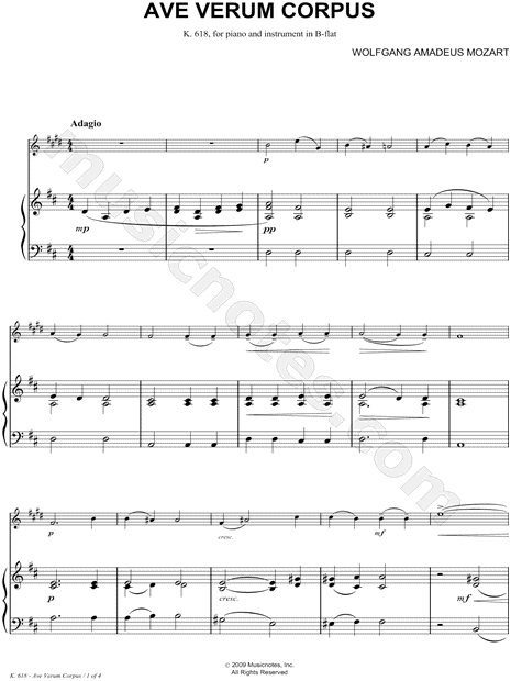 Ave verum corpus, K. 618 - Piano Accompaniment (Bb Instrument)