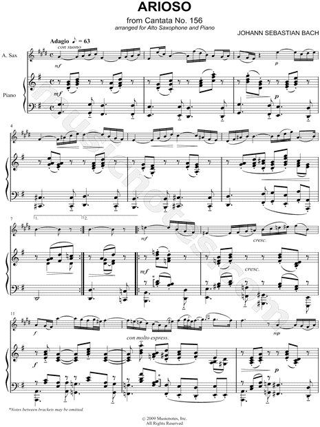 Arioso from Cantata No. 156 - Piano Accompaniment (Alto Sax)