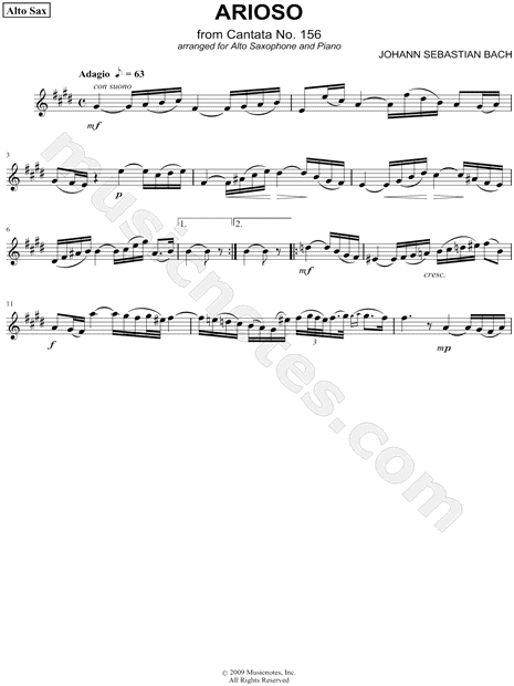 Arioso from Cantata No. 156 - Alto Sax