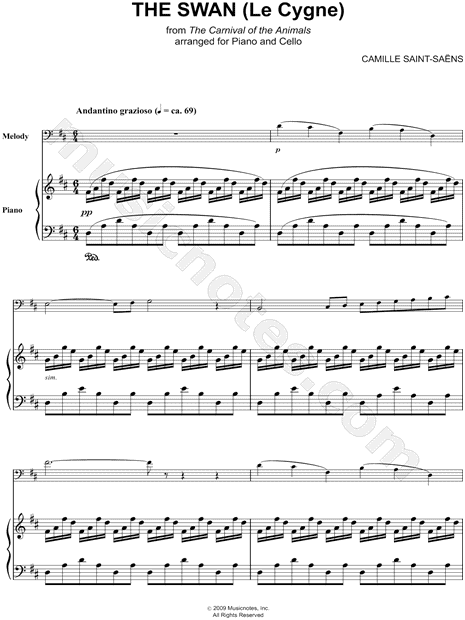 The Swan (Le Cygne) - Piano Accompaniment (Cello)