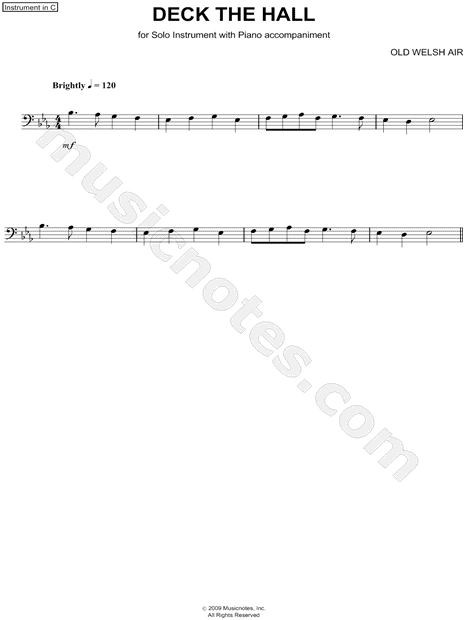 Deck the Halls - Bass Clef Instrument