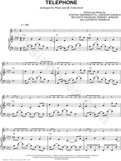 Telephone - Piano Accompaniment (Bb Instrument)