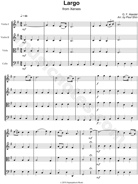 Largo from Xerxes - String Quartet Score