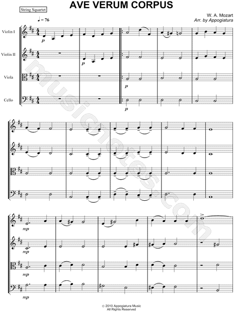 Ave verum corpus, K. 618 - Score (String Quartet)