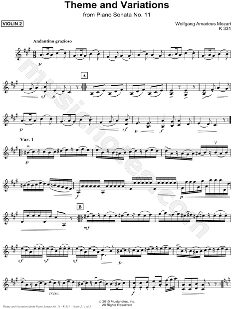 Theme and Variations from Piano Sonata No.11, K 331 - Violin (Part 2)