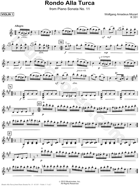 Rondo Alla Turca from Piano Sonata No. 11, K 331 - Violin (Part 1)