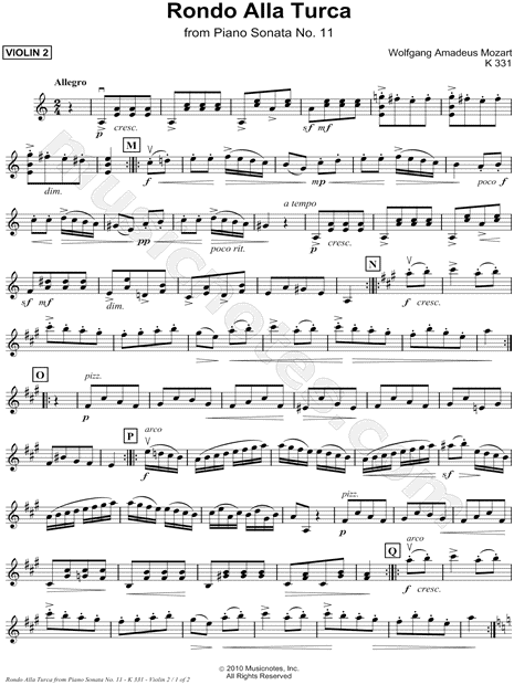 Rondo Alla Turca from Piano Sonata No. 11, K 331 - Violin (Part 2)