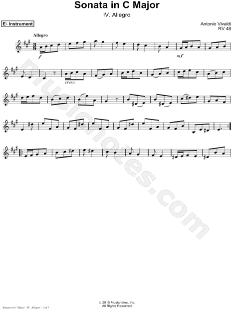 Sonata In C Major - IV. Allegro - Eb Instrument