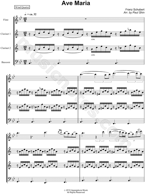 Ave Maria - Wind Quartet Score