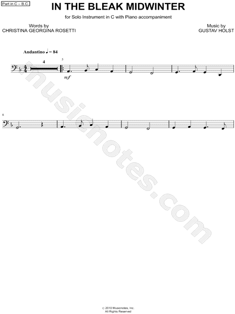 In the Bleak Midwinter - Bass Clef C Instrument