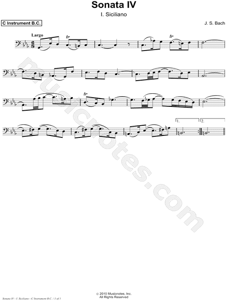 Sonata IV, BWV 1017: I. Siciliano - Bass Clef Instrument