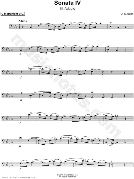 Sonata IV, BWV 1017: III. Adagio - Bass Clef Instrument