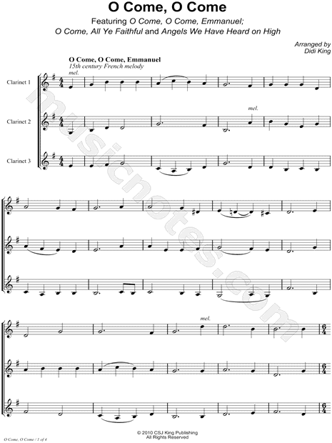 O Come, O Come - Clarinet Trio Score