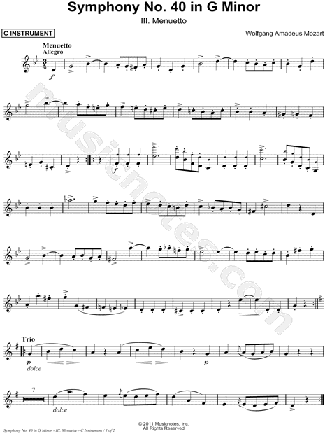Symphony No. 40 in G Minor, KV. 550: III. Menuetto - C Instrument