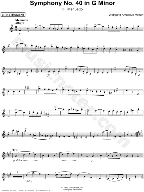Symphony No. 40 in G Minor, KV. 550: III. Menuetto - Bb Instrument