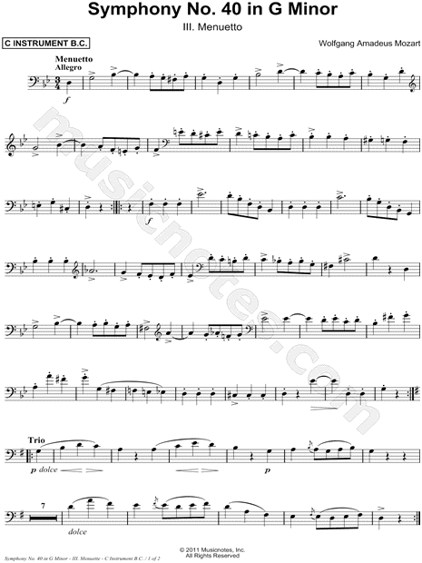 Symphony No. 40 in G Minor, KV. 550: III. Menuetto - Bass Clef Instrument