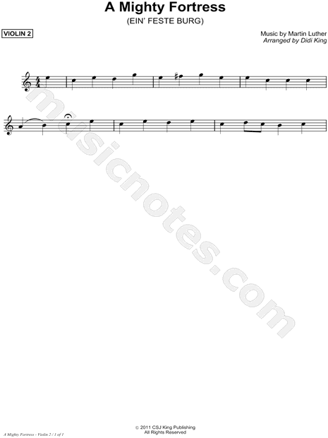 A Mighty Fortress Is Our God - Violin Part 2 (String Quartet)