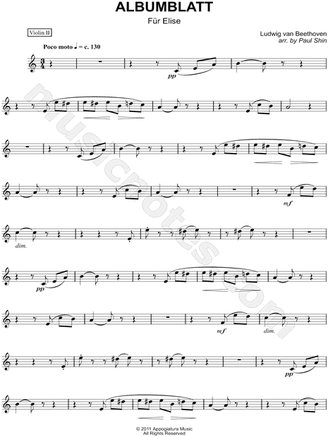 Für Elise - Violin 2 (String Quartet)