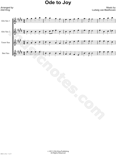Ode to Joy - Saxophone Quartet Score