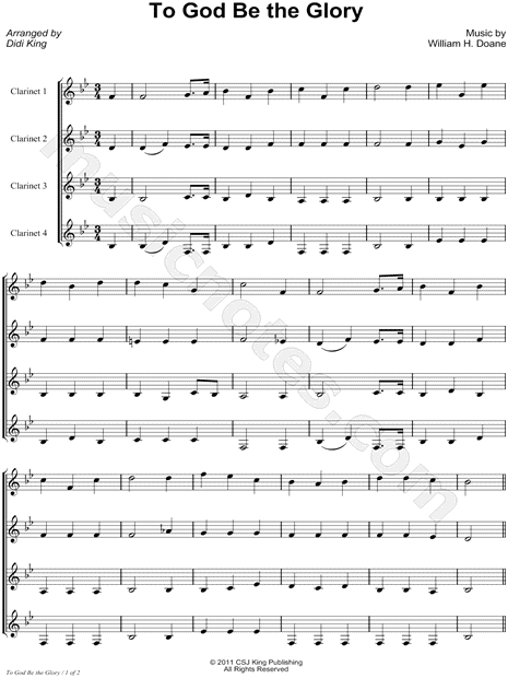 To God Be the Glory - Clarinet Quartet Score