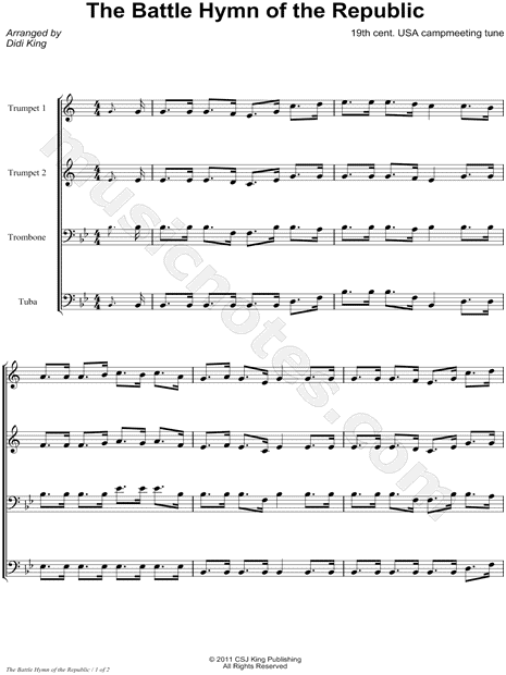 Battle Hymn of the Republic - Brass Quartet Score