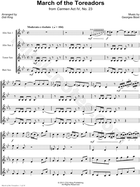 March of the Toreadors - Saxophone Quartet Score