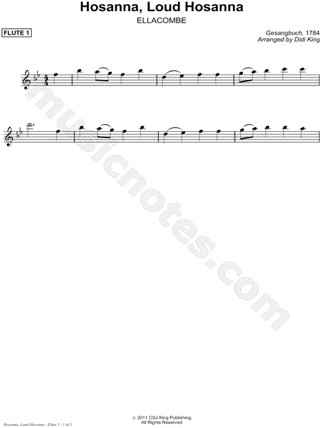 Hosanna, Loud Hosanna - Flute Part 1 (Flute Quartet)
