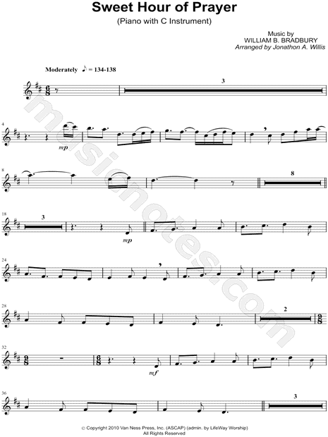 Sweet Hour of Prayer - C Instrument