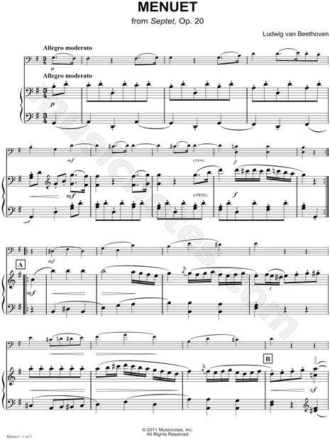 Menuet from Septet, Op. 20 - Piano Accompaniment