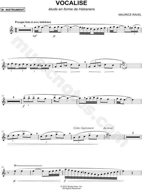 Vocalise - Étude En Forme De Habanera - Bb Instrument