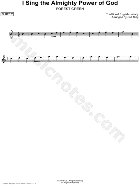 I Sing the Almighty Power of God - Flute 2 (Flute Quartet)
