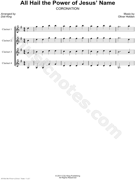 All Hail the Power of Jesus' Name - Score (Clarinet Quartet)