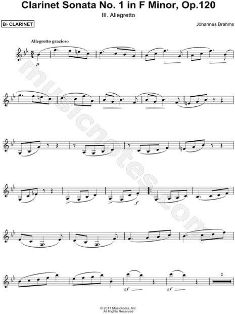 Clarinet Sonata No. 1 In F Minor, Op. 120: III. Allegretto - Clarinet