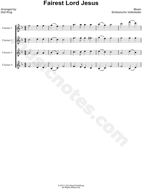 Fairest Lord Jesus - Score (Clarinet Quartet)