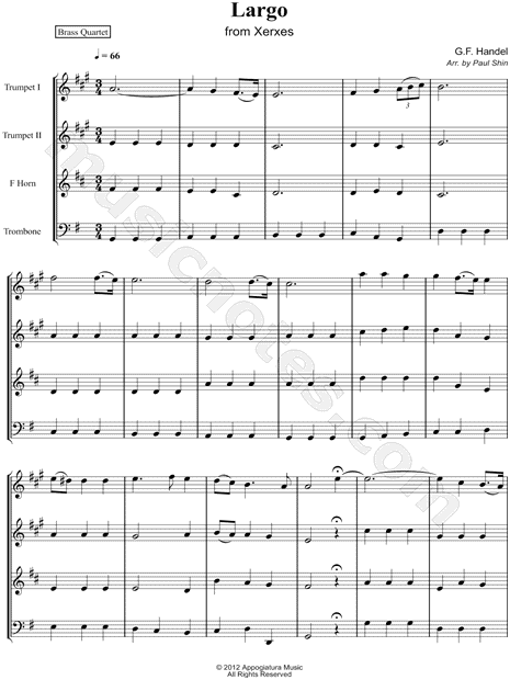 Largo from Xerxes - Brass Quartet Score