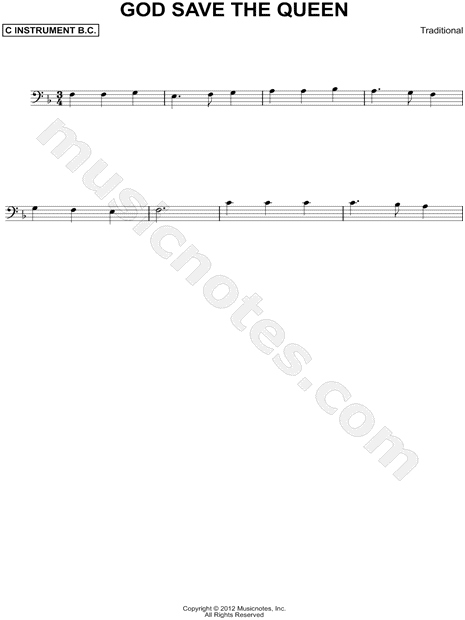God Save the Queen - Bass Clef Instrument