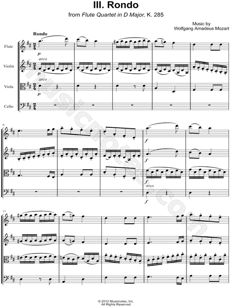 Flute Quartet in D Major, K. 285: III. Rondo - Score