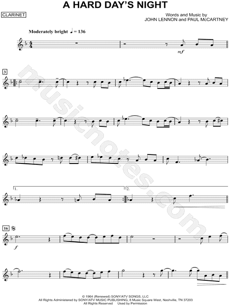 A Hard Day's Night - Clarinet