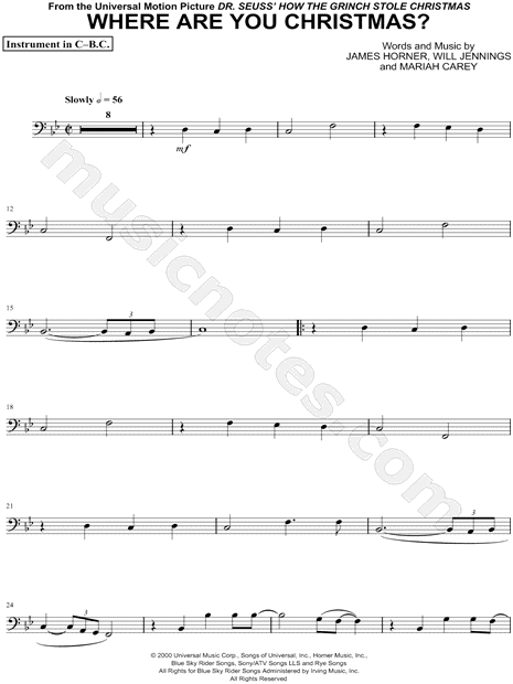 Where Are You Christmas? - Bass Clef Instrument