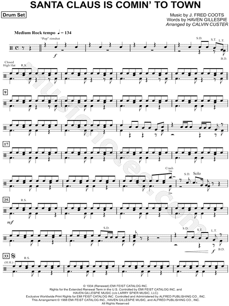 Santa Claus Is Comin' to Town - Drum Set (Brass Choir)