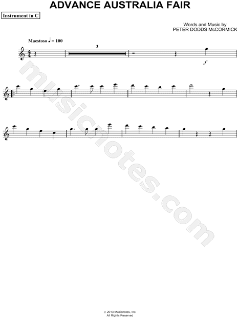 Advance Australia Fair - C Instrument