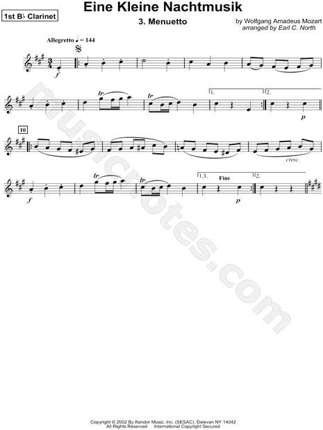 Eine Kleine Nachtmusik: III. Menuetto - Clarinet 1 (Woodwind Quartet)