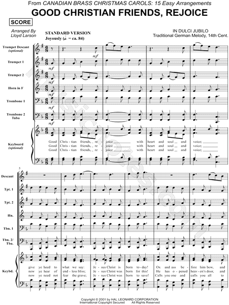 Good Christian Friends, Rejoice - Brass Quintet Score